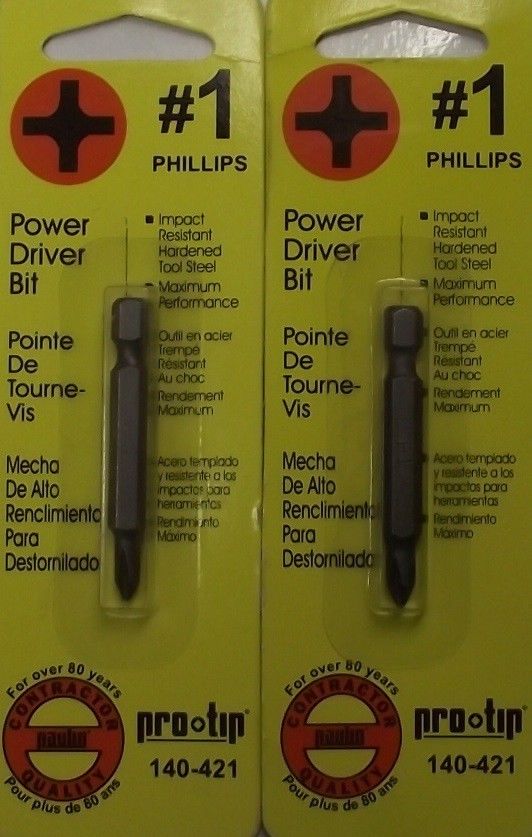Paulin Pro Tip 140-421 #1 x 2" Phillips Impact Resistant Screw Tip 2pc