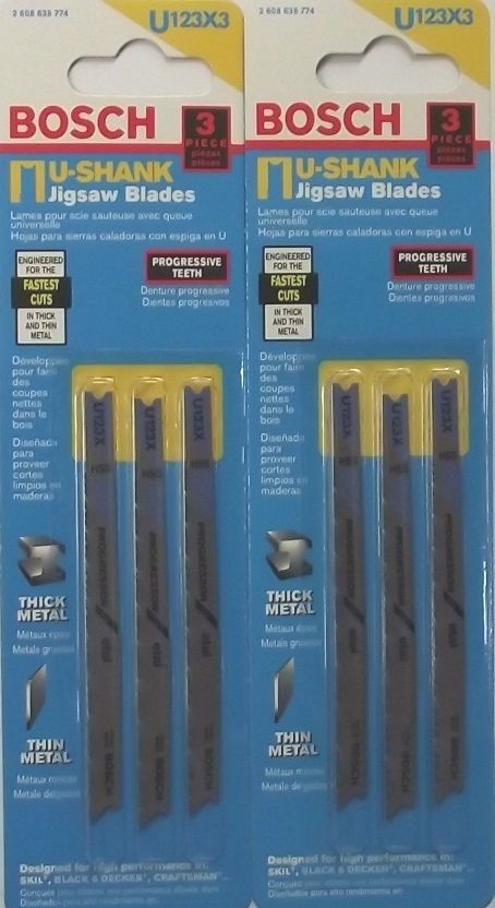 Bosch U-Shank 3-1/2" Progressor Jig Saw Blades U123X3 Bi Metal 2-(3pk) 6-Blades