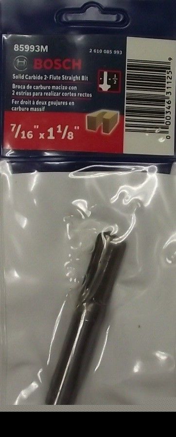 BOSCH 85993M Carbide 7/16" x 1 1/8" Straight 2 Flute Router Bit