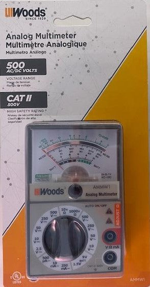Woods AMMW1 Analog 500-Volt Multimeter Tests 1.5-Volt 9-Volt Batteries