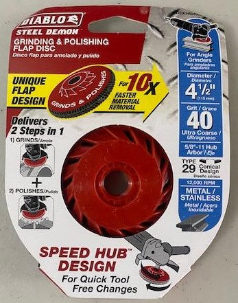 Diablo Speed Demon DCX045040B01F Flap Disc 4 1/2" x 40 Grit Conical With Speed Hub USA