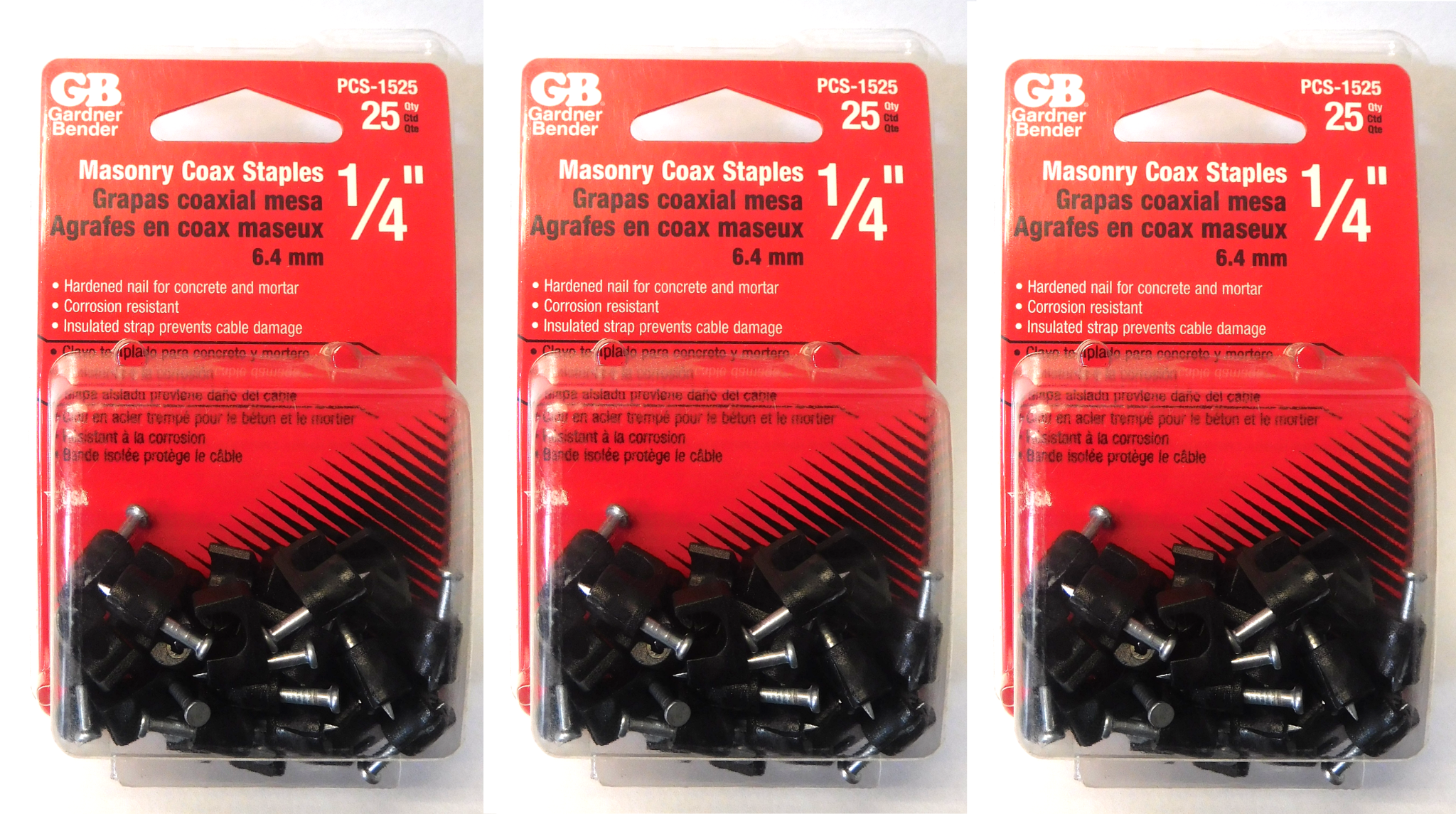 Gardner Bender PCS-1525 1/4" Masonry Coax Cables (3 Packs of 25) USA