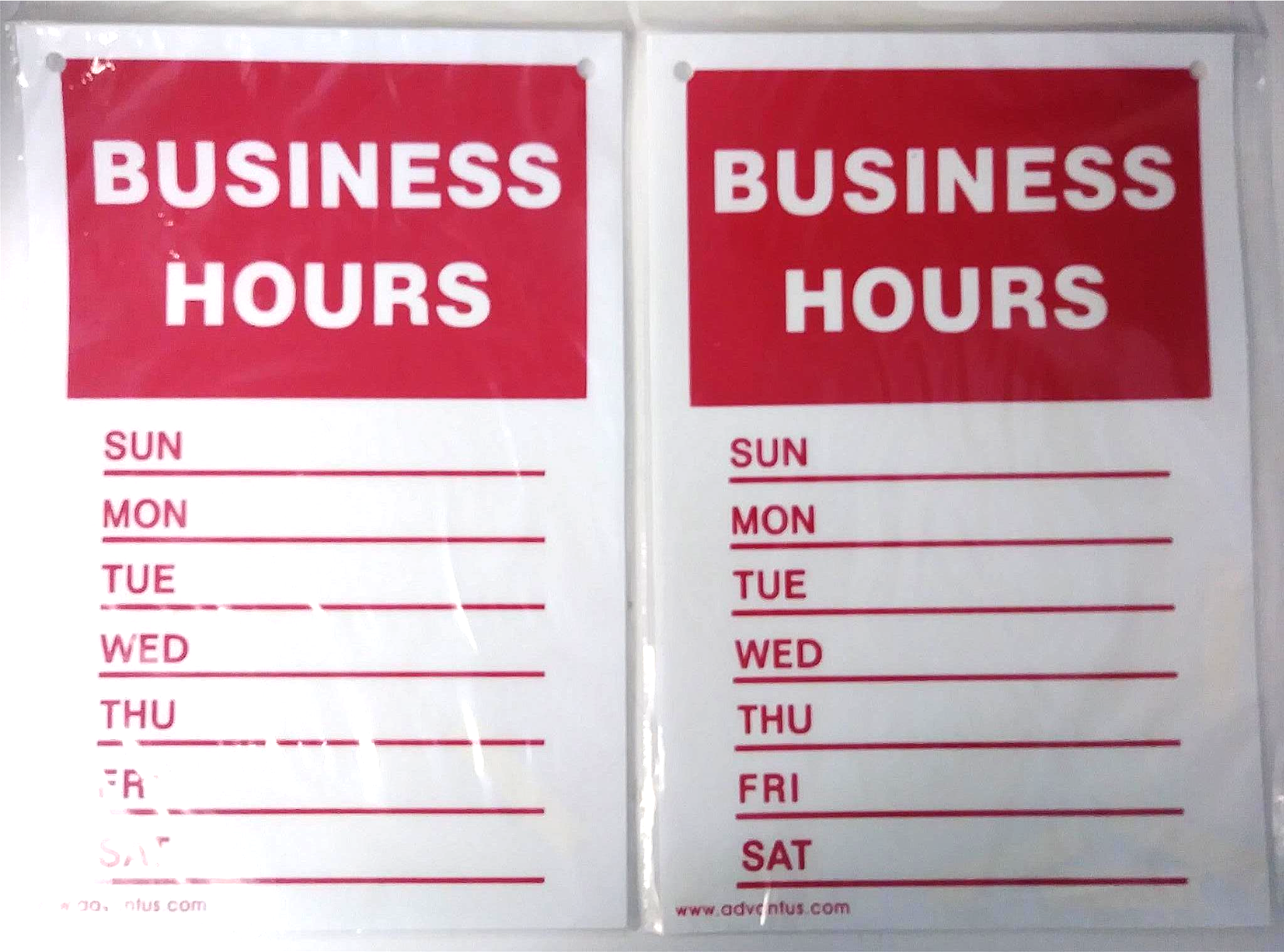 Advantus 83641 Store Hours Sign 8" x 12" Plastic 2pcs