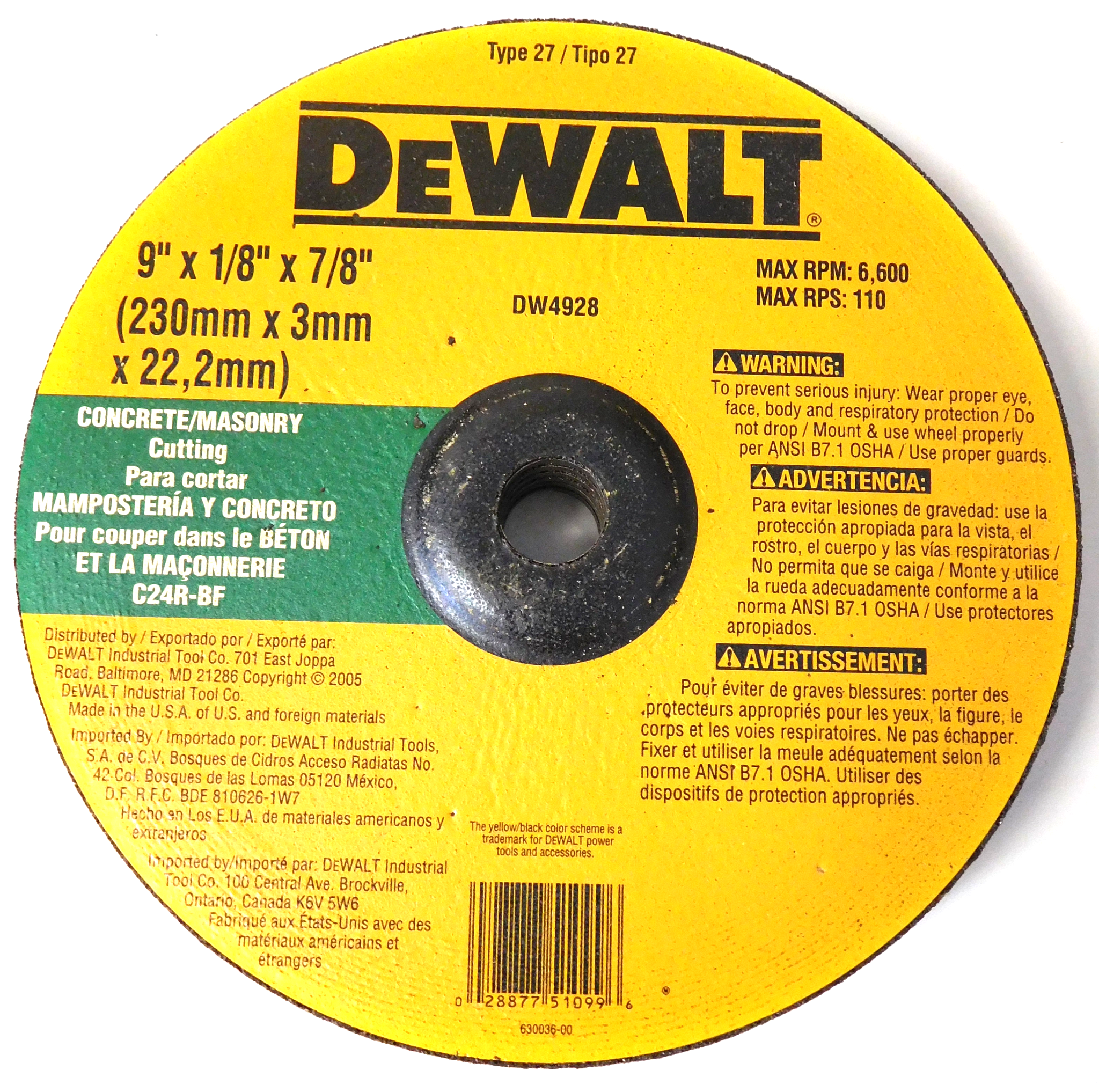Dewalt DW4928 9" x 1/8" x 7/8" Concrete / Masonry Cutting Wheels Germany 10 Pack