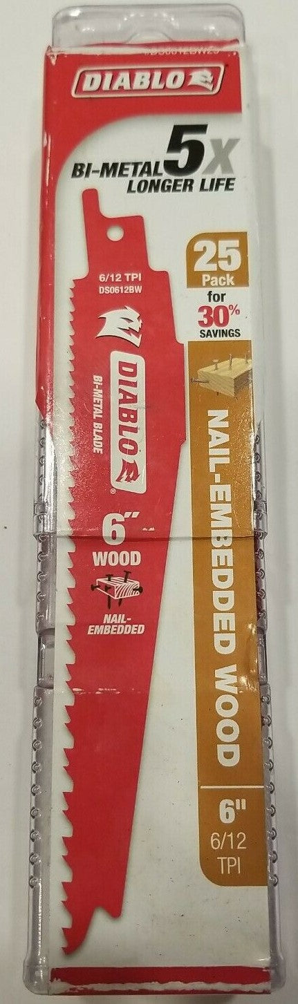 Freud DS0612BW25 Diablo 6" x 6/12 TPI Wood Cutting Recip. Saw Blade 25 Pack
