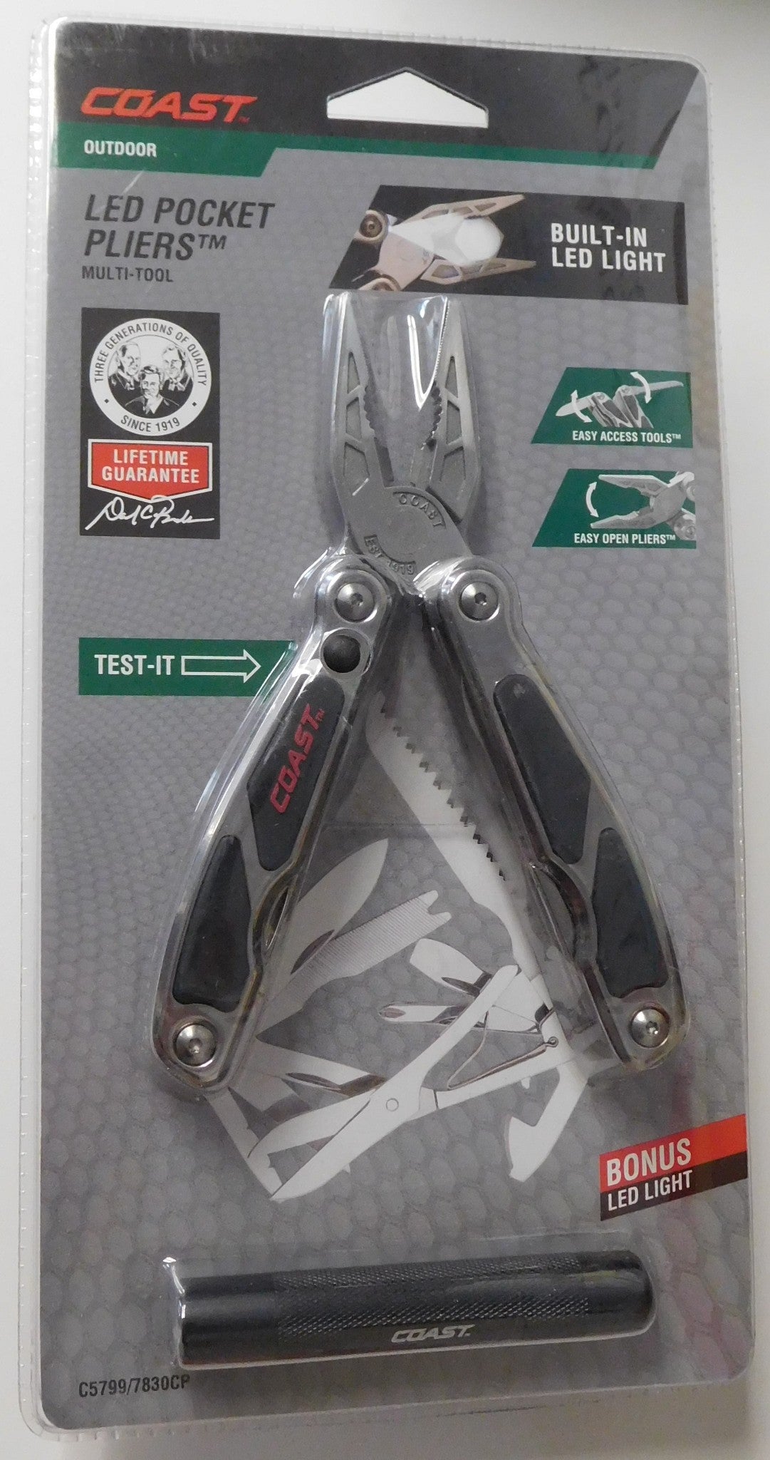 Coast C5799/7830CP Outdoor LED Pocket Pliers Multi-Tool with Bonus LED Light