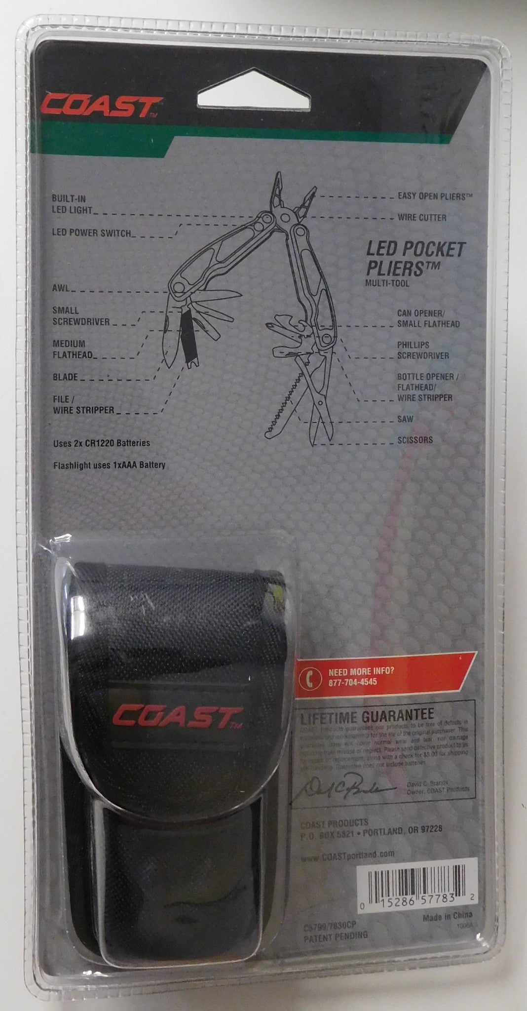 Coast C5799/7830CP Outdoor LED Pocket Pliers Multi-Tool with Bonus LED Light