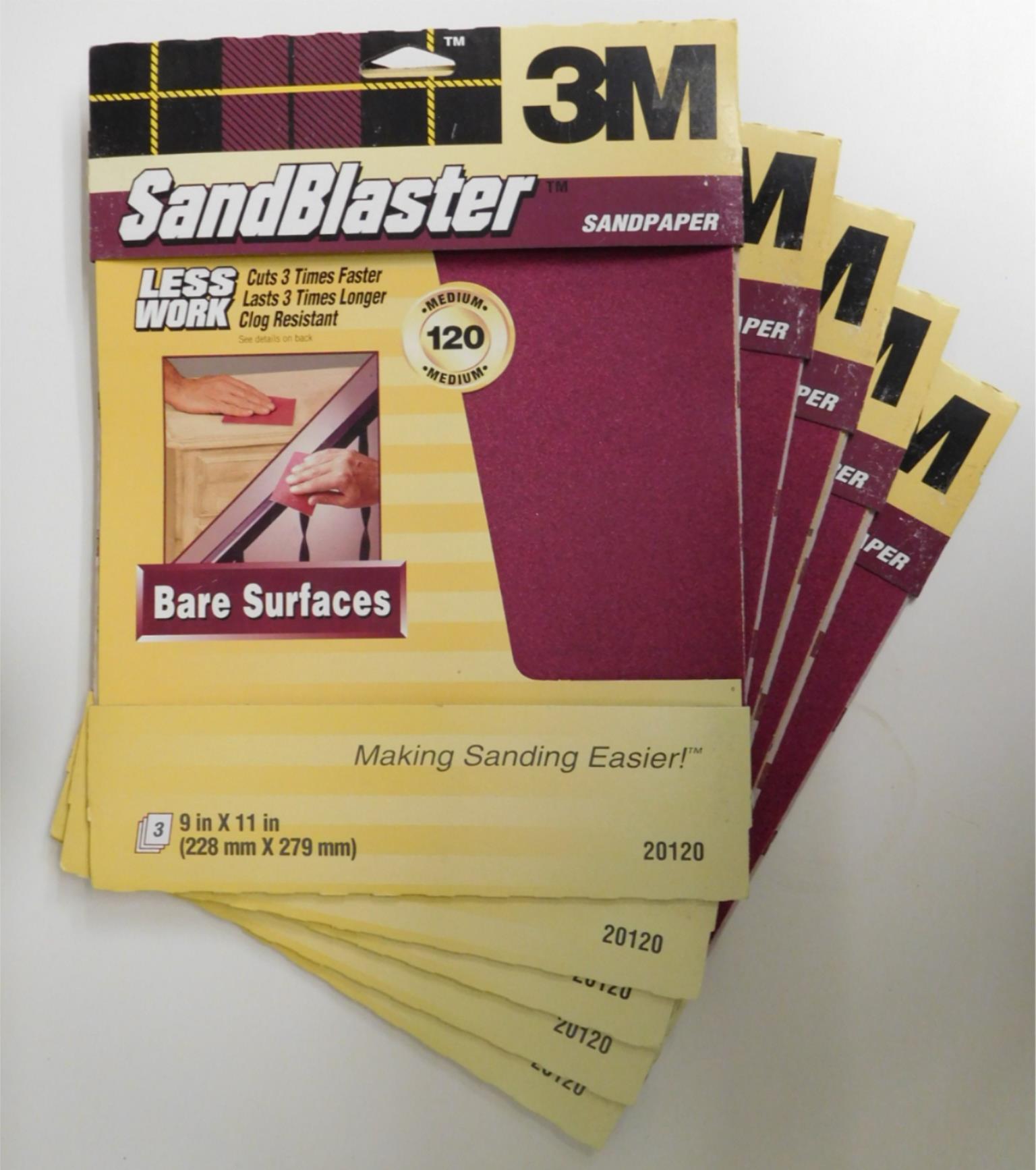 3M Sandblaster 20120 9"x11" Medium120 Sanding Sheets (5 packs of 3, 15pcs)