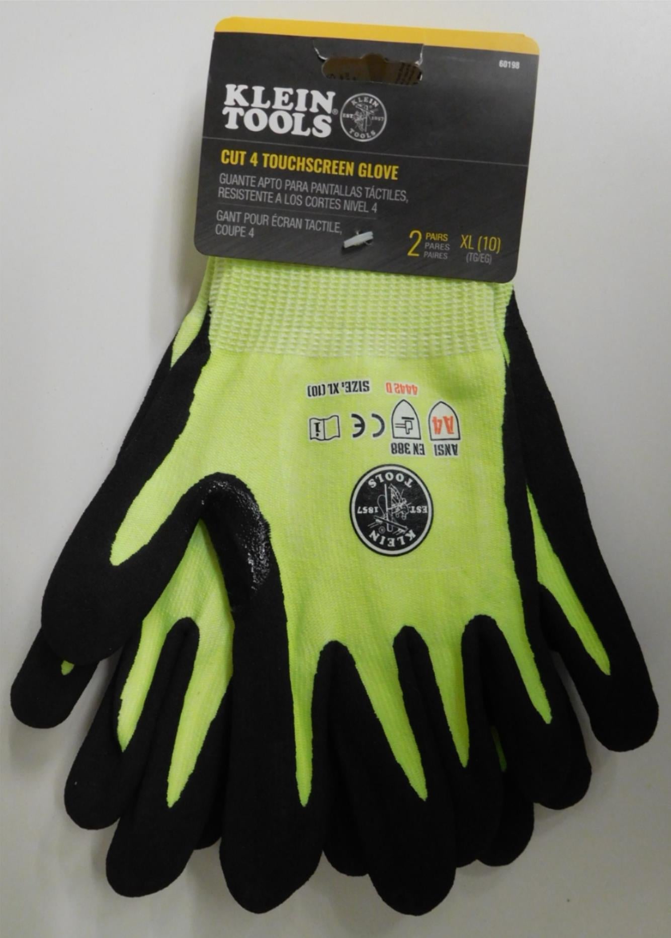 Klein Tools 60198 Cut for Touchscreen Work Gloves XL (Size 10) 2-pairs
