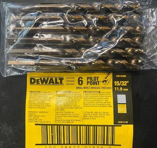 Dewalt DW1930B 15/32" Pilot Point Gold Ferrous Oxide Drill Bit 6pcs.