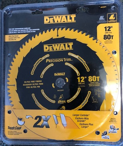 DEWALT DW3232PT Precision Trim 12" x 80 Tooth ATB Crosscutting Saw Blade USA