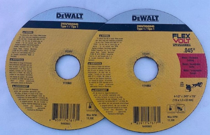 Dewalt DWAFV845045 FLEXVOLT 4-1/2" x .045" x 7/8" Cutting Wheel 2pcs. Germany