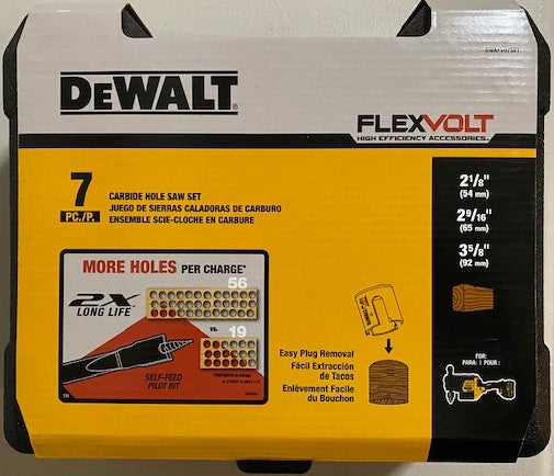 DEWALT DWAFV07SET FLEXVOLT Carbide Wood Drilling Hole Saw Kit 7 Piece