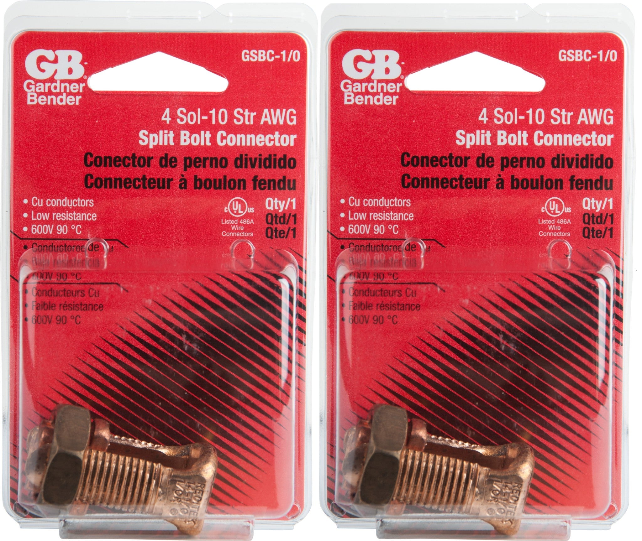 Gardner Bender GSBC-1/0 #4-#0 AWG Solid Copper Split Bolt Connector (2 Packs)