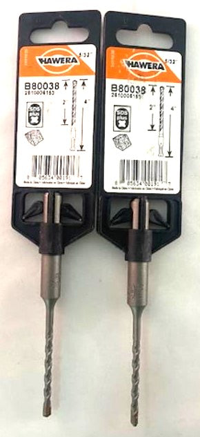 Hawera B80038 5/32" x 2" x 4" SDS Plus Carbide Tip Masonry Drill Bits 2pcs.