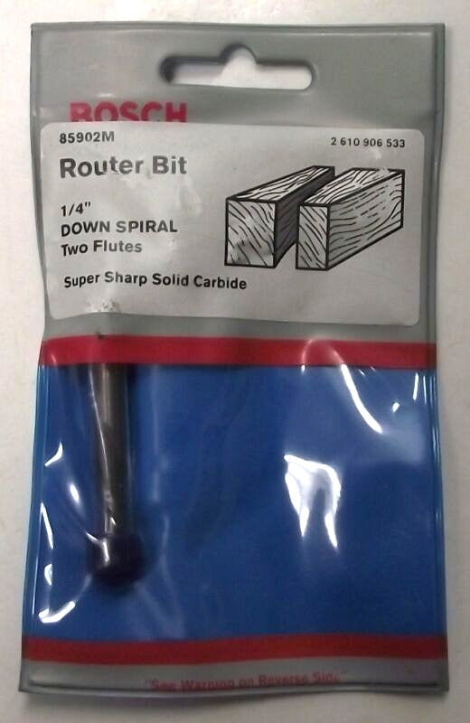 Bosch 85902M Solid Carbide 1/4" x 3/4 Down Spiral Double Flute 1/4" Shank USA