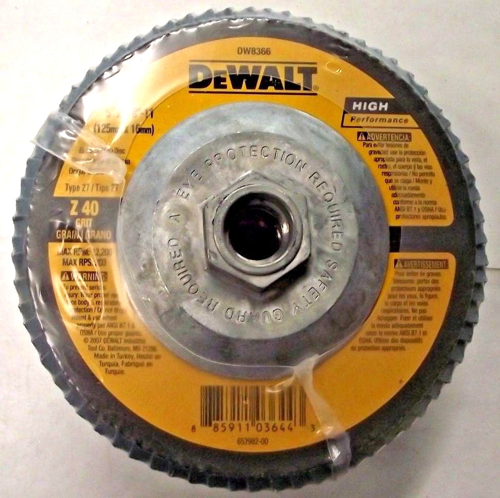 Dewalt DW8366 5" x 5/8" - 11 Z40 Grit Zirconia Flap Discs 5 Pack