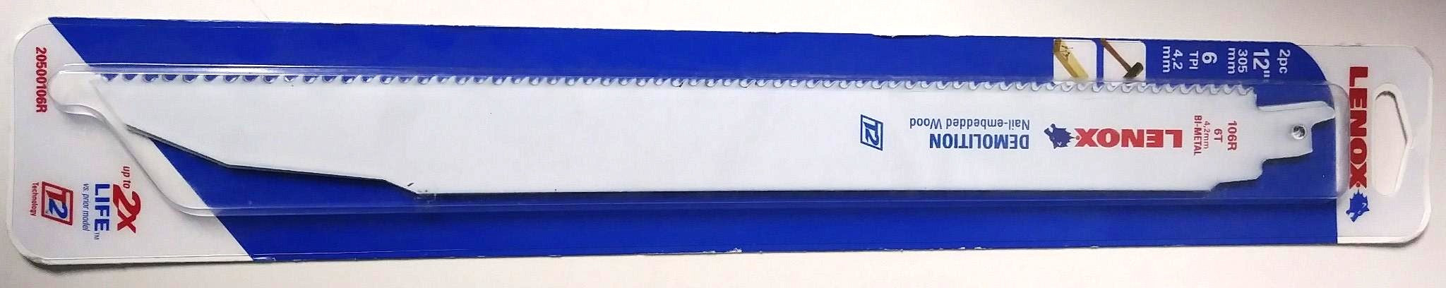 Lenox 20500106R 12" x 6 TPI Demolition Reciprocating Saw Blades 2 Pack USA