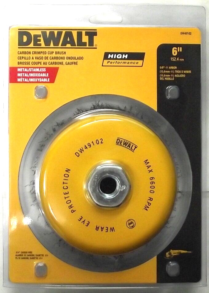 DEWALT DW49102 6" x 5/8" - 11 High Performance .014 Carbon Crimp Wire Cup Brush
