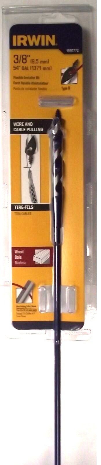 IRWIN 1890772 3/8" x 54" Flexible Installer Drill Bit With Wood Auger Tip