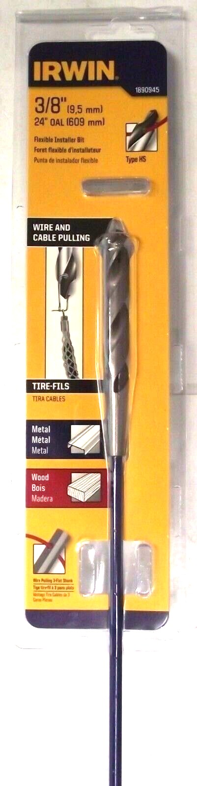 IRWIN 1890945 3/8" x 24" Flexible Installer Drill Bit
