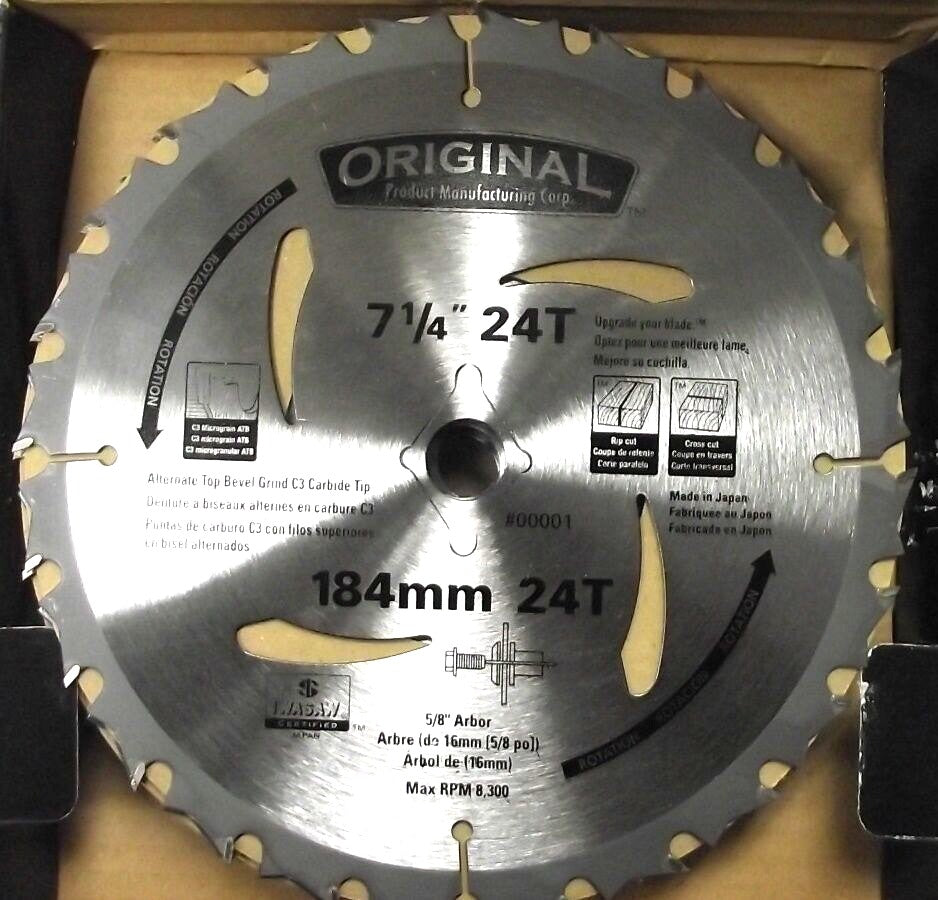 Original Iwasaw 00002 7-1/4" x 24T Saw Blades 5/8" Arbor 10 Pack Japan