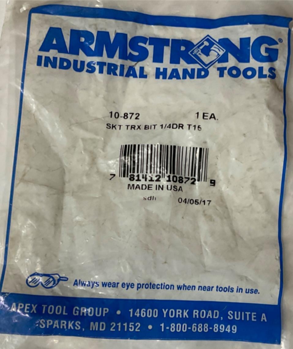 Armstrong 10-872 T15 Torx bit 1/4” drive USA #17