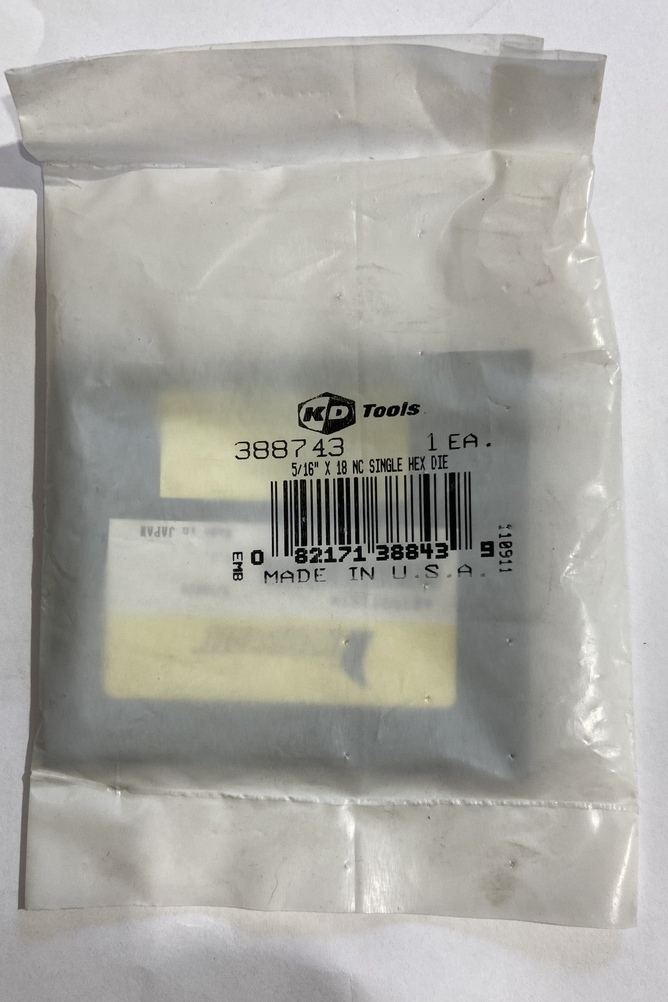 KD 388743 5/16" X 18 NC Single Hex Die USA #9