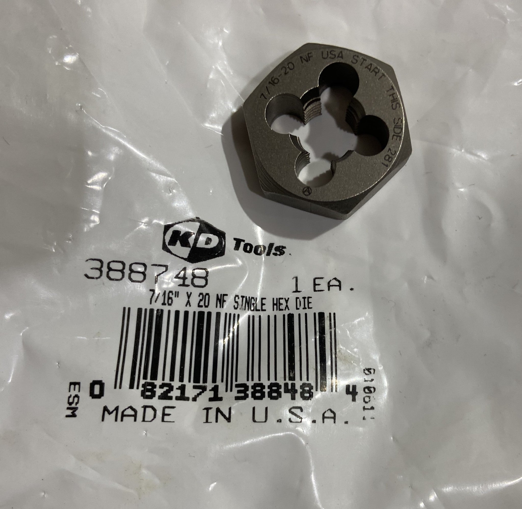 KD 388748 7/16" X 20 NF Single Hex Die USA