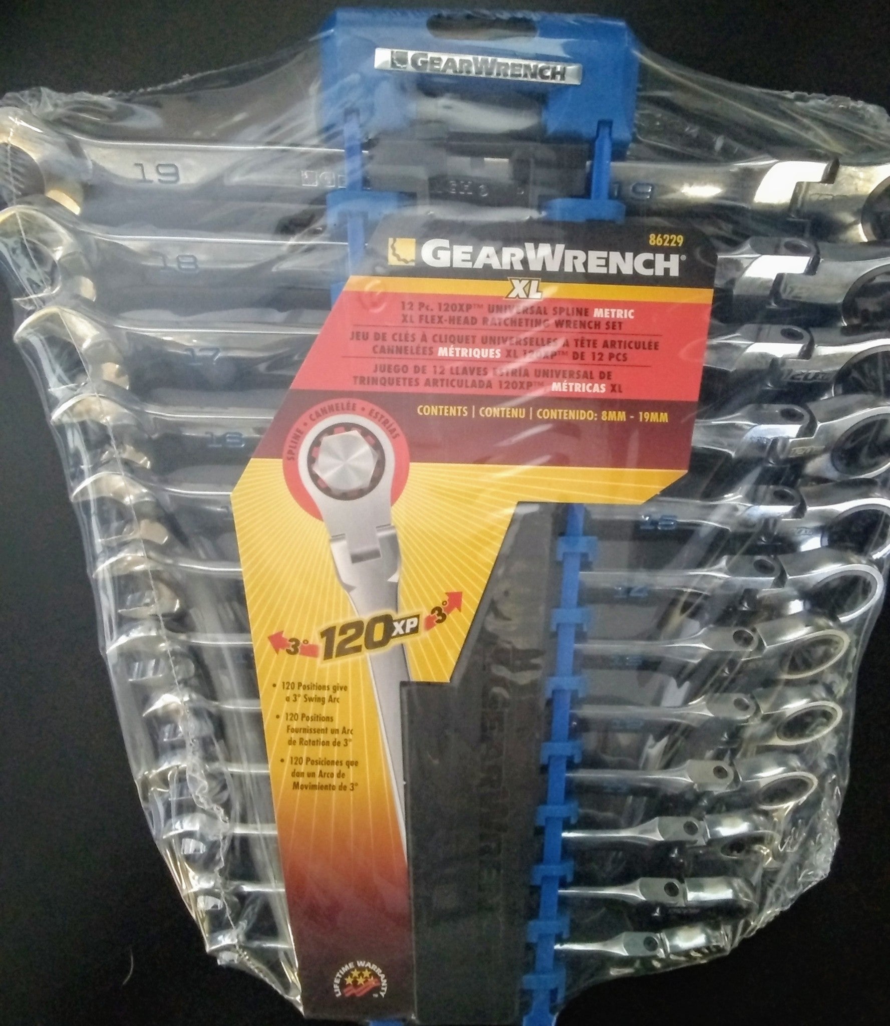 GearWrench 86229 12 Pc Flex Spline Metric 120XP XL Combo Ratcheting Wrench Set