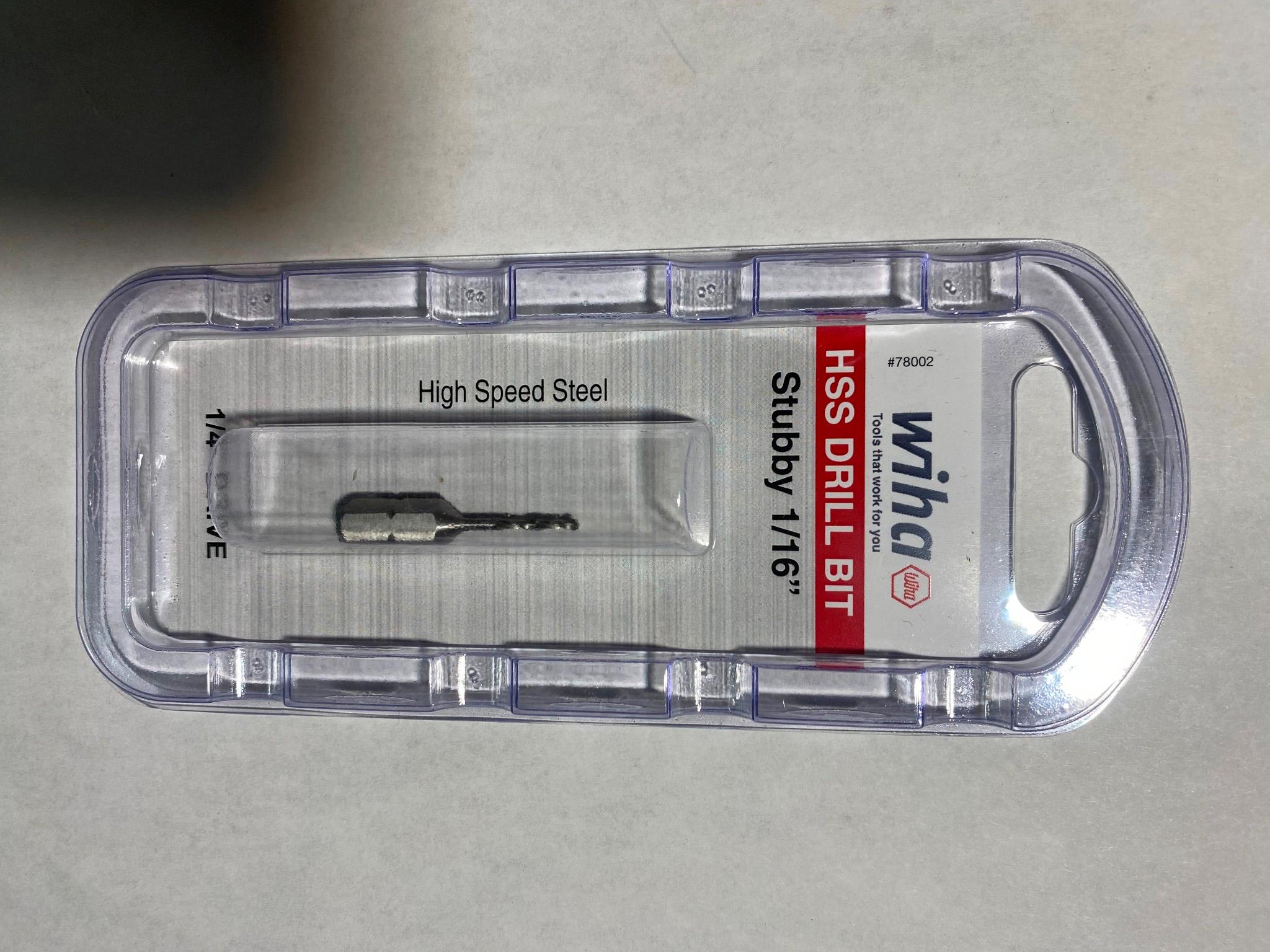 Wiha 78002 1/16" Stubby High Speed Drill Bit 1/4" Hex Shank