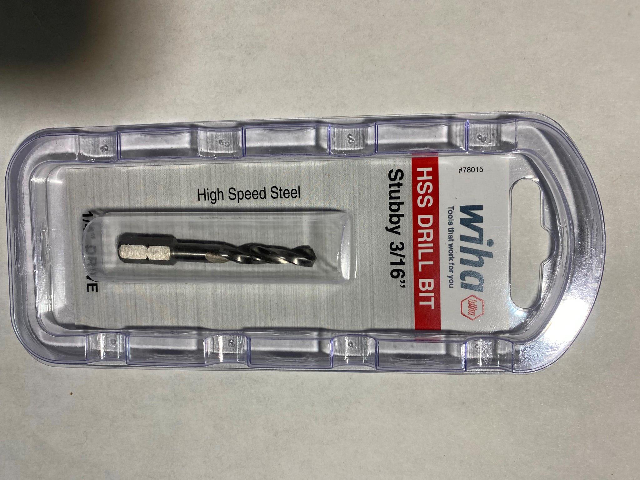 Wiha 78015 3/16" Stubby High Speed Drill Bit 1/4" Hex Shank