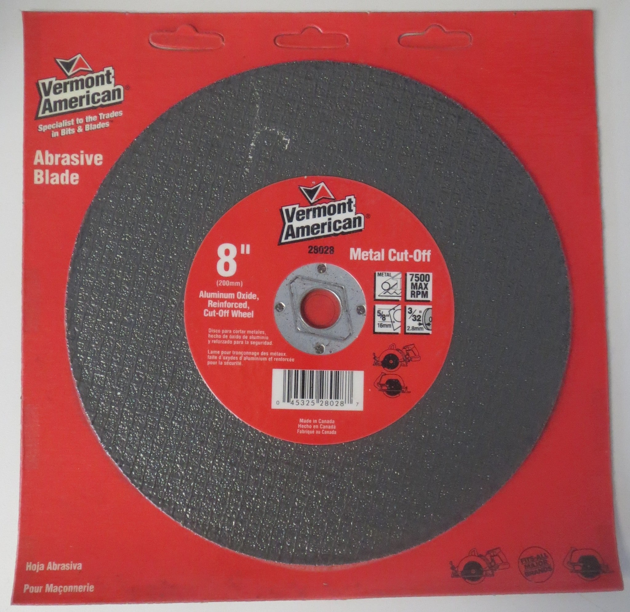 Vermont American 28028 8" Abrasive Wheel for Cutting Metal Canada (Carded)