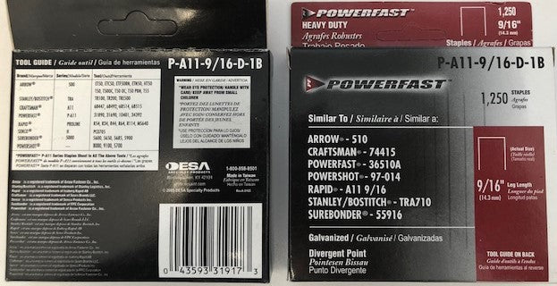 Powerfast P-A11-9/16-D-1B 9/16" Galvanized Staples 2 packs