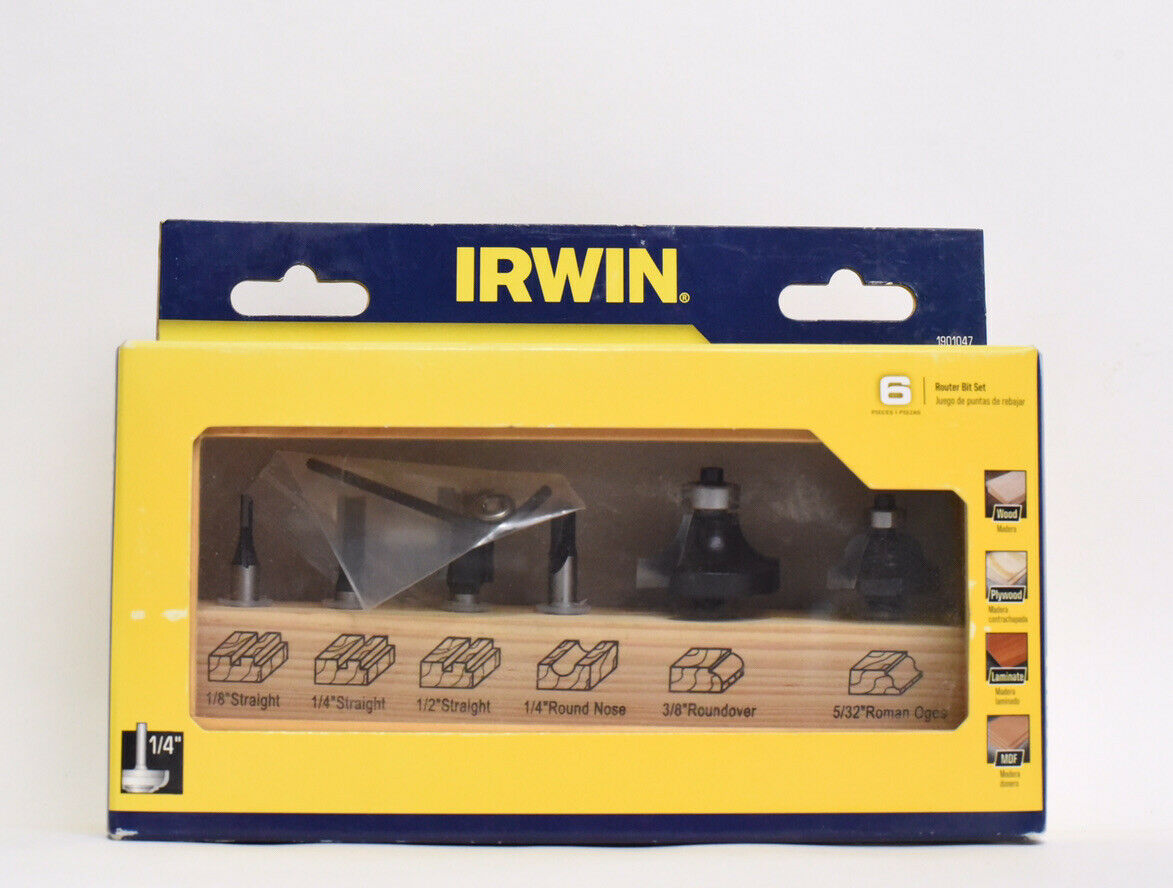Irwin 1901047 6pc Router Bit Set - Carbide Tipped 1/4" Shank