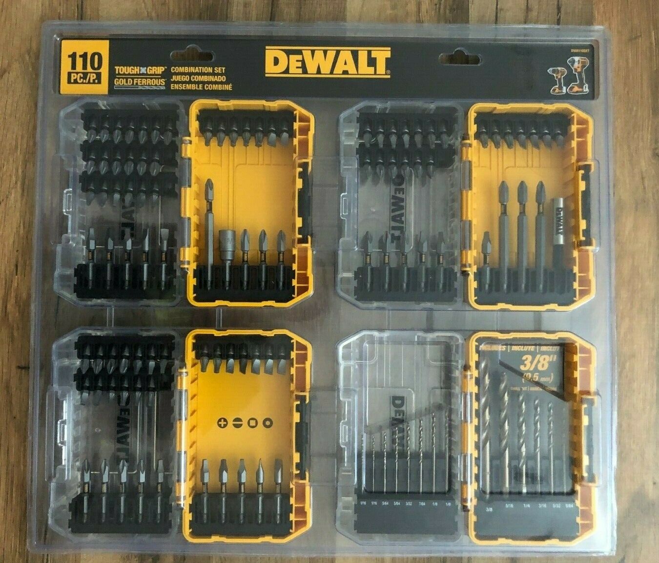 DEWALT DWA110SET 110 PC DRILL DRIVER BIT SET W/ (4) CLEAR TOUGH CASE