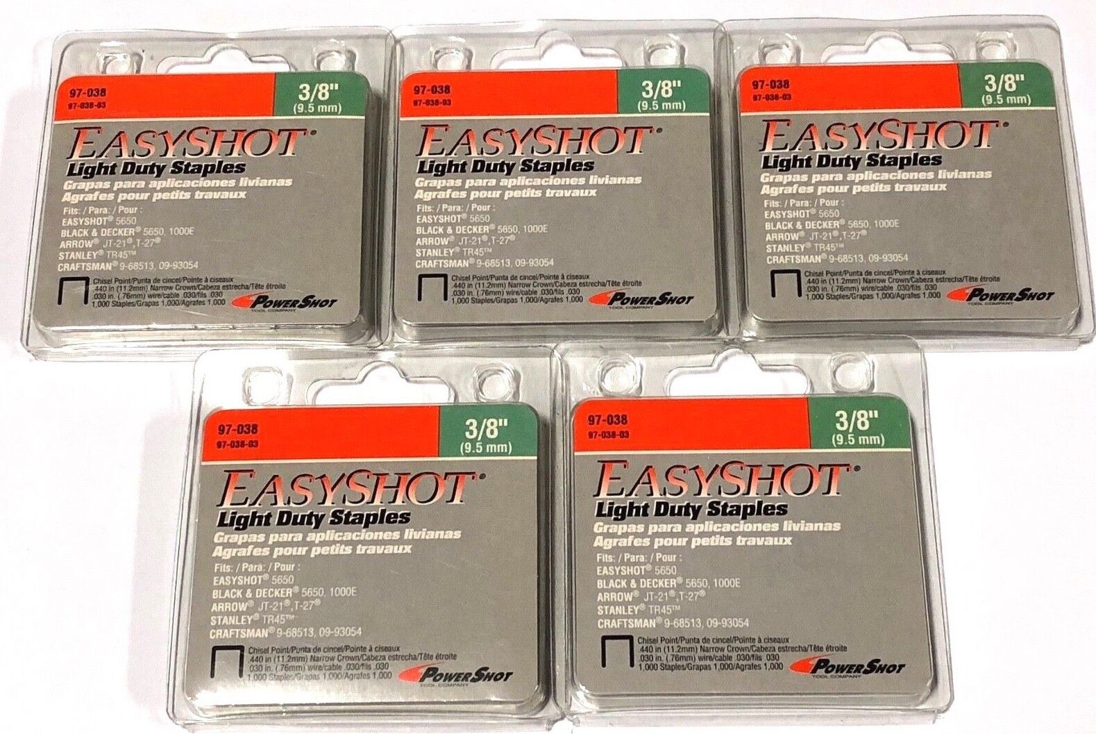 Powershot 3/8" Light Duty Staples Fits Arrow Craftsman 5000pcs (5pks) 97-038