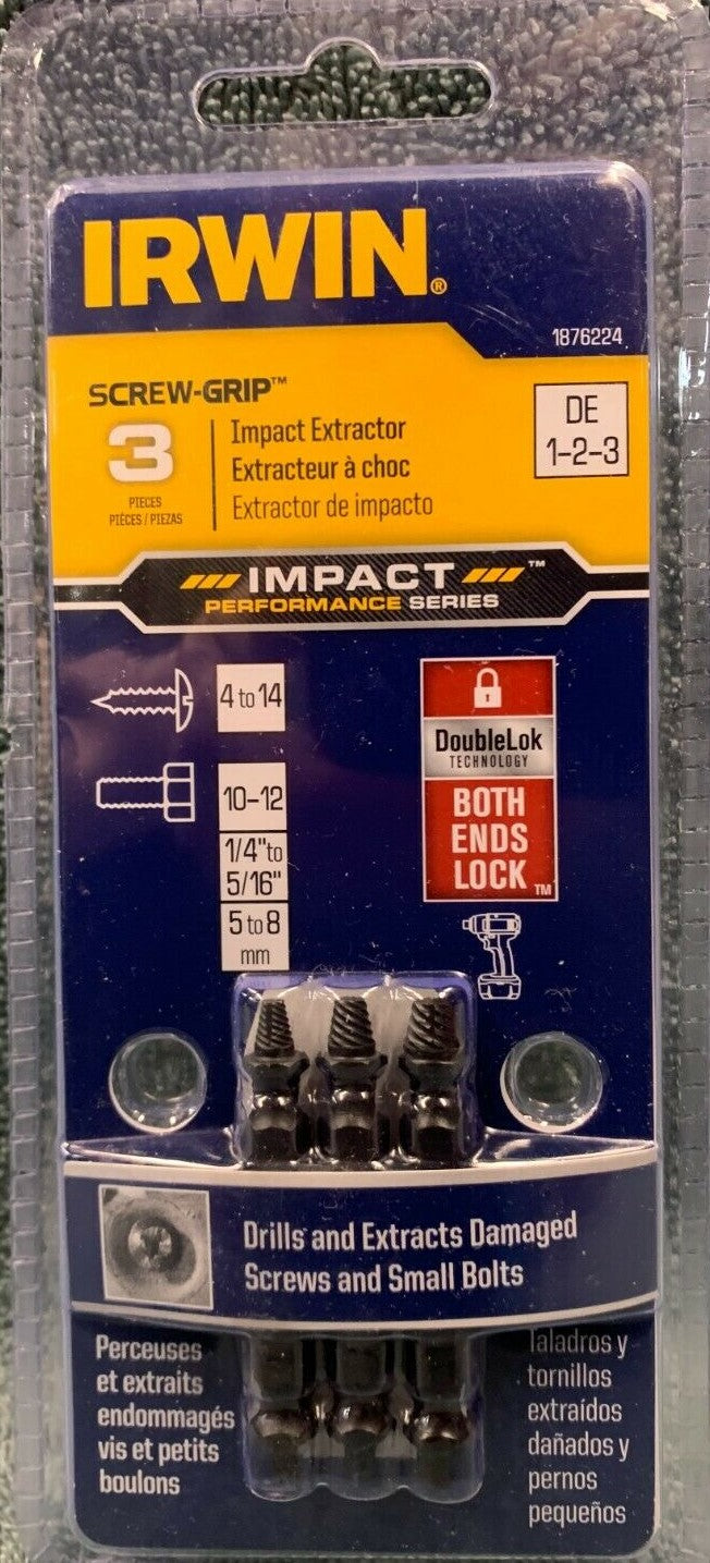 Irwin Hanson 1876224 3pc Impact Screw-Grip Double-Ended Screw Extractor Set USA
