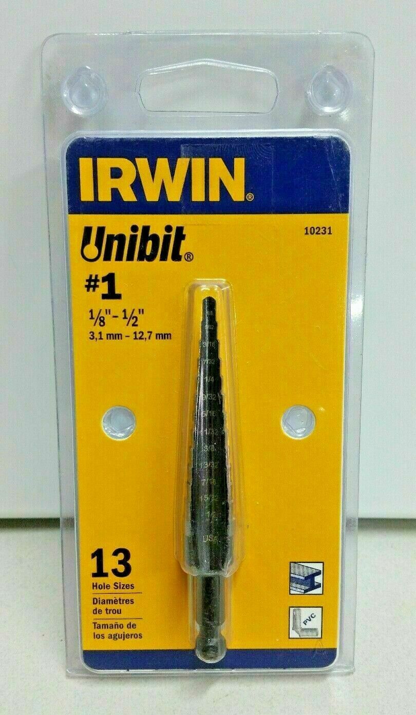 Irwin 10231 #1 Unibit 1/8" - 1/2" - 13 Hole Size Step Drill Bit USA