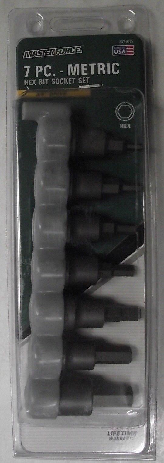 Masterforce MF58667 7 Piece 3/8" Drive Metric Hex Bit Socket Set 6 Point USA