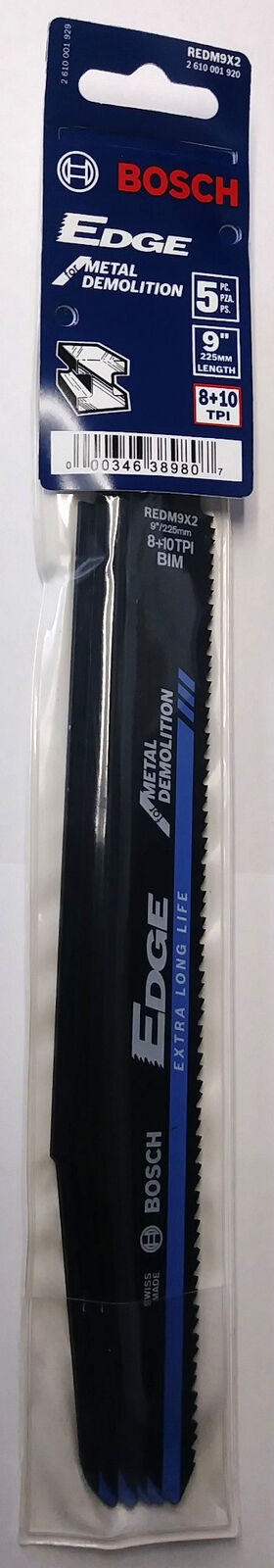 Bosch Edge REDM9X2 9" x 8+10 TPI Metal Demolition Reciprocating Blades 5 Pack