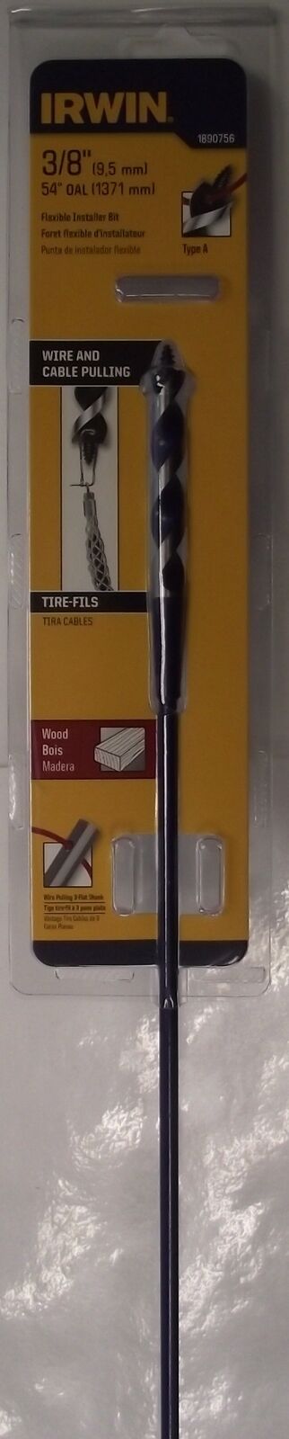 IRWIN 1890756 Flexible Installer Drill Bit With Auger Tip 3/8" x 54" Long