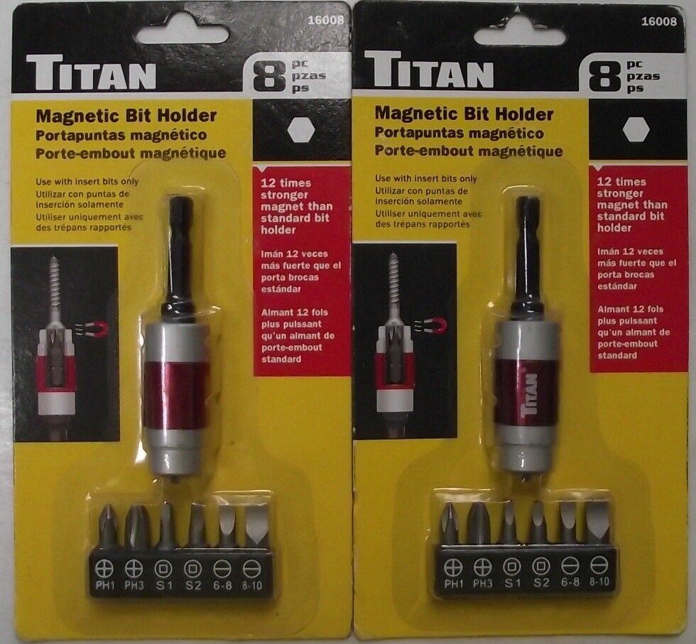 TITAN 16008 Magnetic Bit Holder With 6 + 1 Bit Set 2 Sets