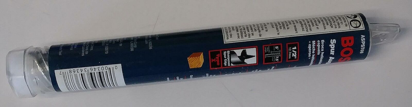 Bosch ASPST08 1/2" x 5" x 7-1/2" Type I Spur Auger Bit (Tubed)
