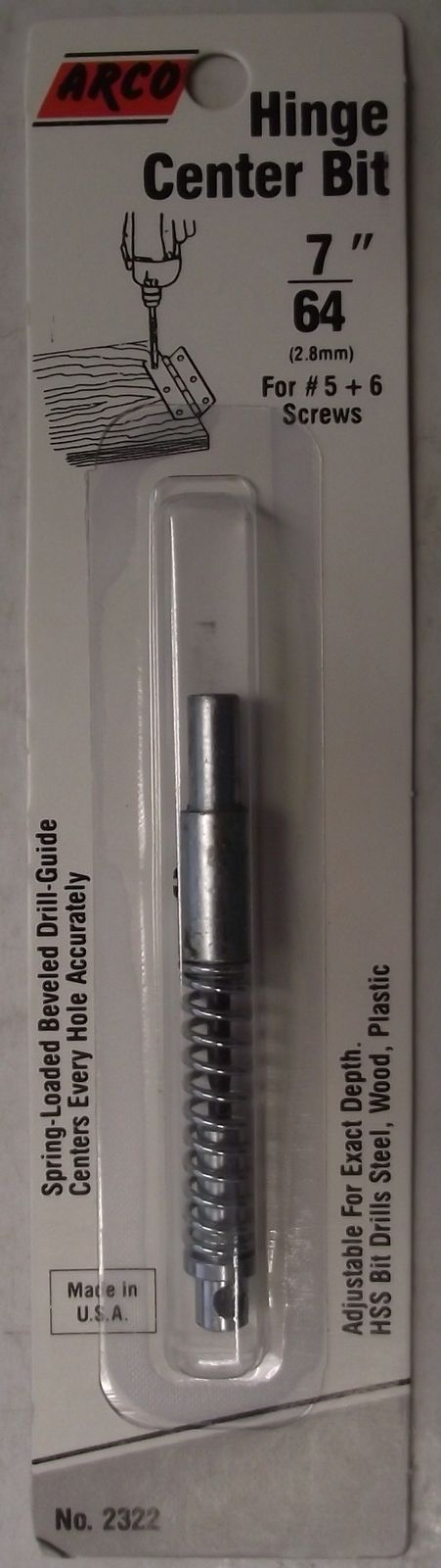 Arco 2322 7/64" Hinge Center Bit for #5 - 6 Screws USA