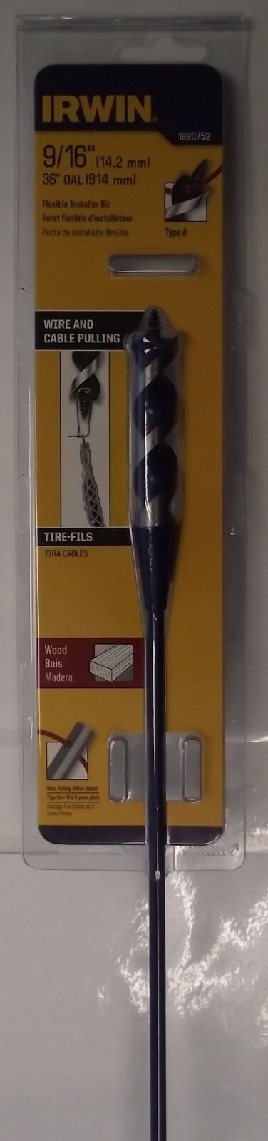 IRWIN 1890752 Flexible Installer Drill Bit With Auger Tip 9/16" x 36" Length