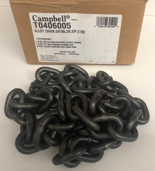 Campbell T0406005 Alloy Chain, GR100, 3/8, S/P, 5'/BX