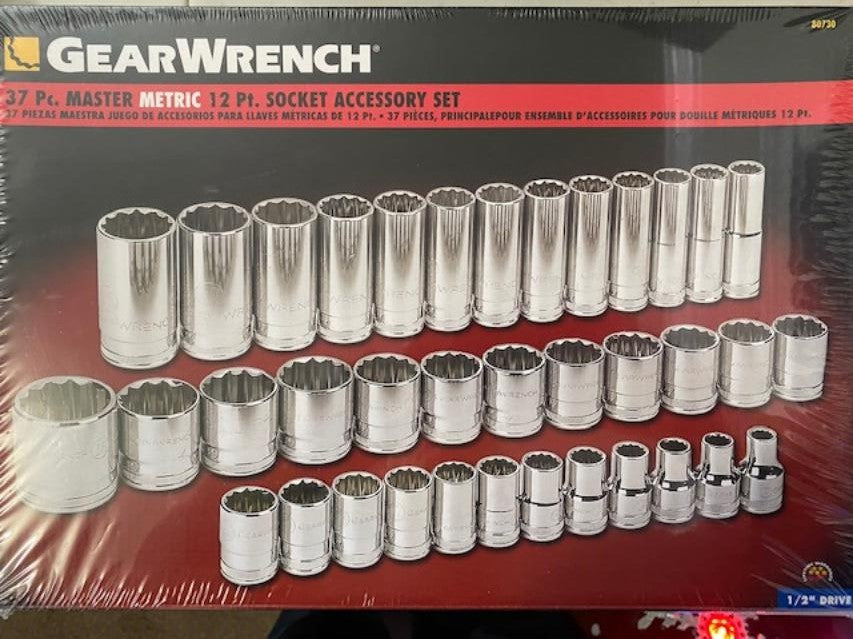 GearWrench 80730 37 Piece 1/2" Drive 12 Point Standard & Deep Metric Socket Set