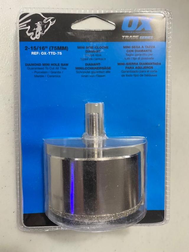 OX Tools OX-TTD-75 2-15/16" Diamond Mini Hole Saw Round Shank