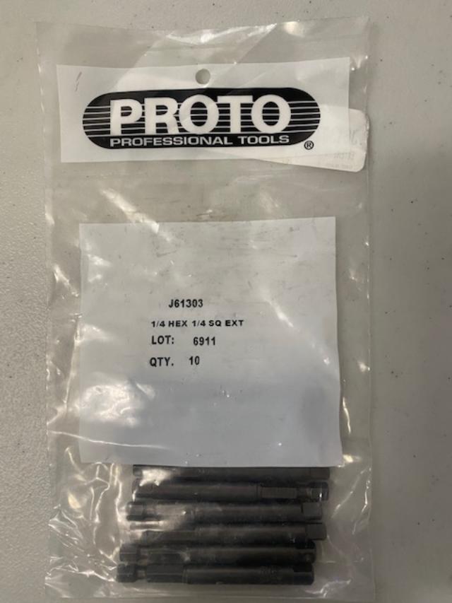 Stanley Proto J61303 1/4" Square Extension 1/4" Hex 10pcs. USA